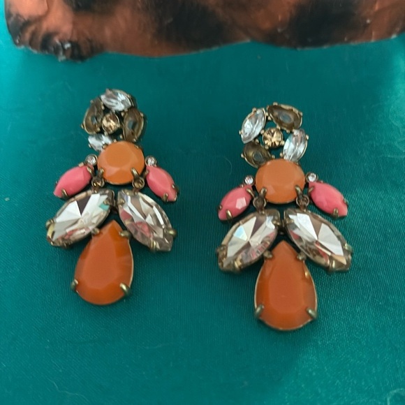 Stella and Dot Orange and Pink gemstone convertible earrings 2” EUC - Picture 1 of 4